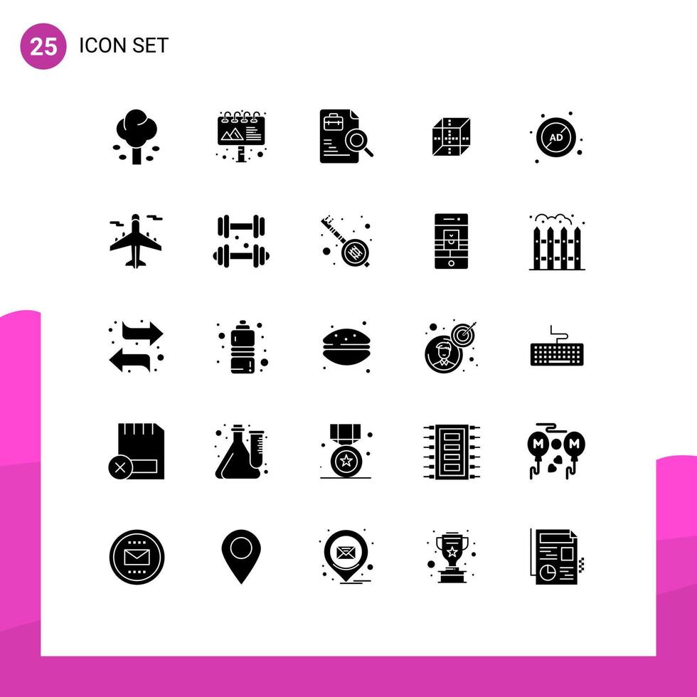Modern Set of 25 Solid Glyphs and symbols such as ad block shepping worker computing box Editable Vector Design Elements