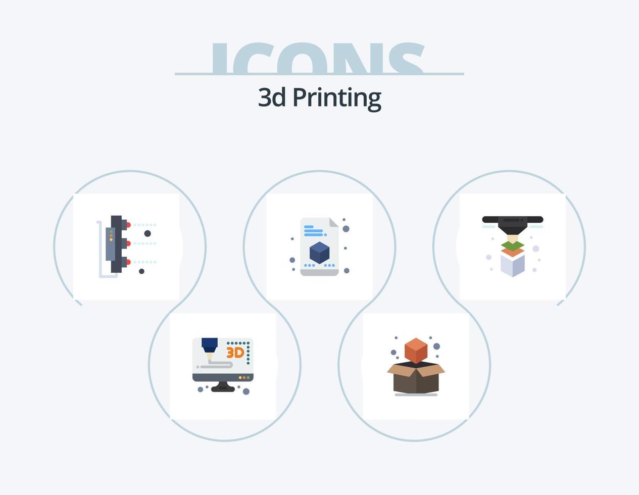 3d impresión plano icono paquete 5 5 icono diseño. modelado. página. fábrica. impresión. re vector