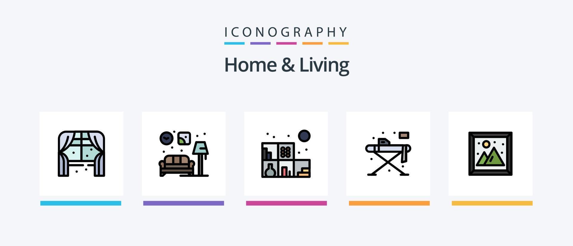 Home And Living Line Filled 5 Icon Pack Including shelf. home. living. light. living. Creative Icons Design vector