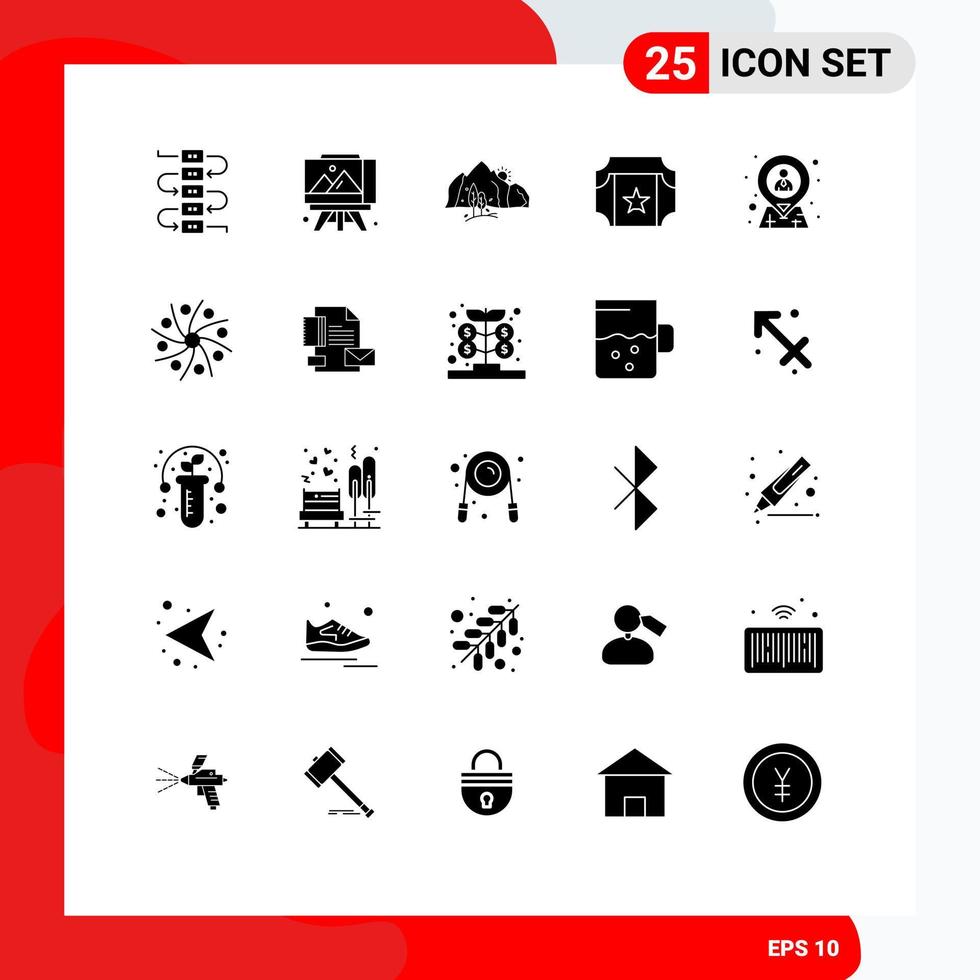 Universal Icon Symbols Group of 25 Modern Solid Glyphs of location hr nature employee film Editable Vector Design Elements