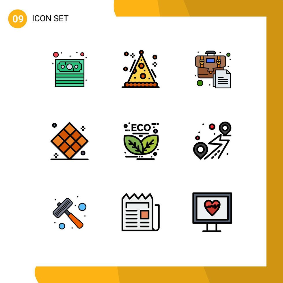 Group of 9 Filledline Flat Colors Signs and Symbols for energy recreation briefcase play chess Editable Vector Design Elements