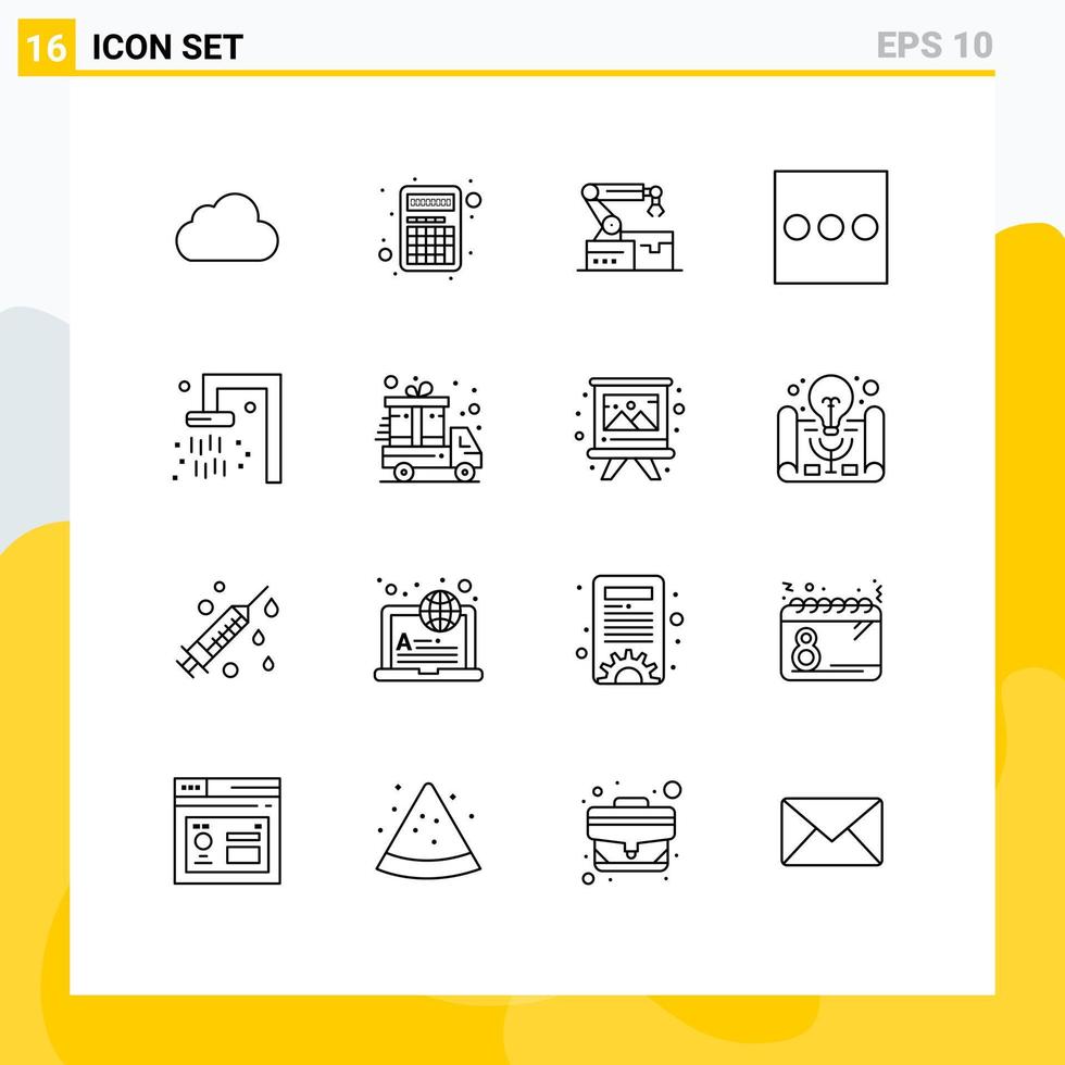 Modern Set of 16 Outlines Pictograph of present bathroom atoumated bath list Editable Vector Design Elements