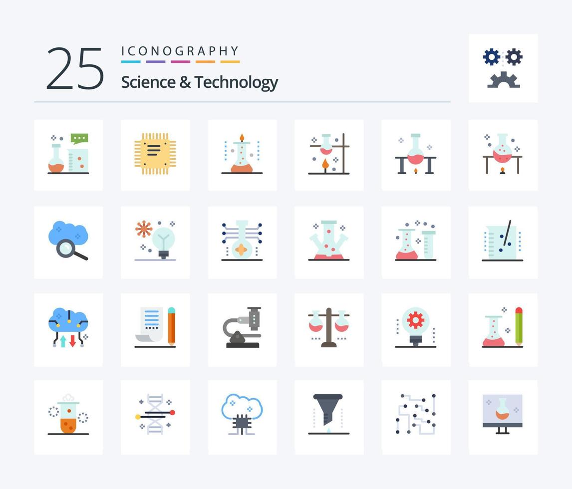 Science And Technology 25 Flat Color icon pack including cloud service. cloud computing. motherboard. science lab. science vector