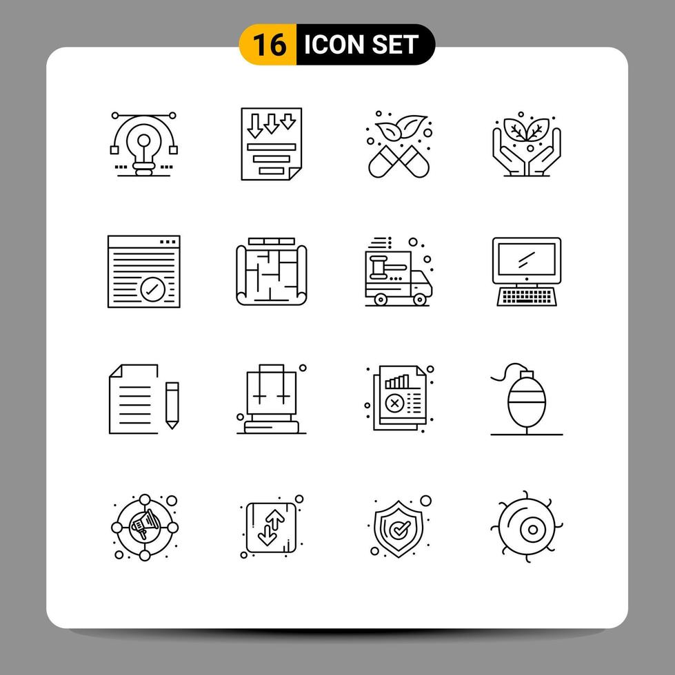 Group of 16 Modern Outlines Set for internet save the world paper protect pharmacy Editable Vector Design Elements