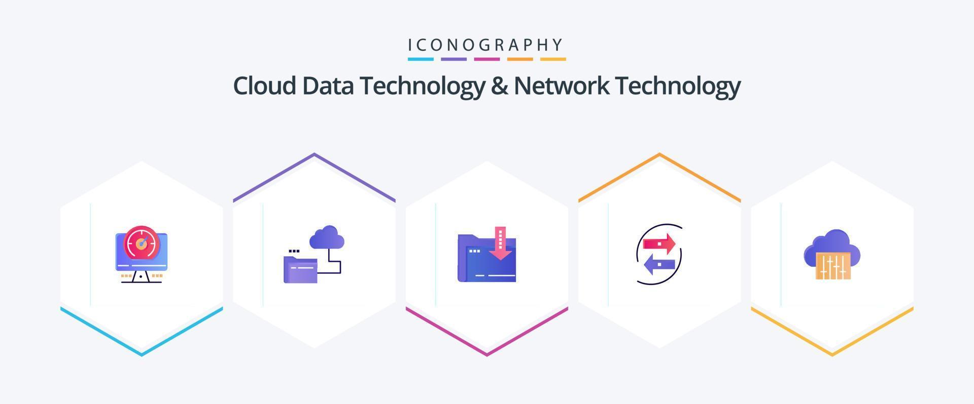 Cloud Data Technology And Network Technology 25 Flat icon pack including paper. exchang. folder. data. chang vector