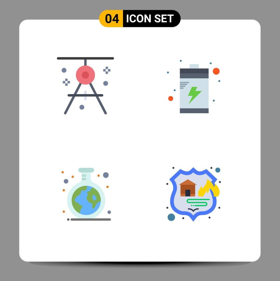 Mobile Interface Flat Icon Set of 4 Pictograms of architecture green drafting charge tube Editable Vector Design Elements