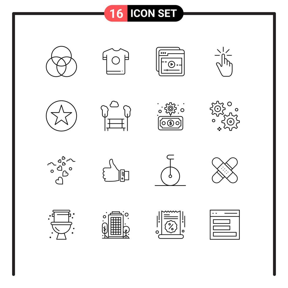 16 Outline concept for Websites Mobile and Apps multimedia tap online hand gesture Editable Vector Design Elements