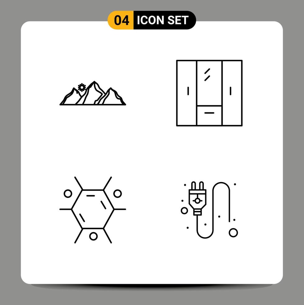 Line Pack of 4 Universal Symbols of hill wardrobe mountain cupboard molecule Editable Vector Design Elements