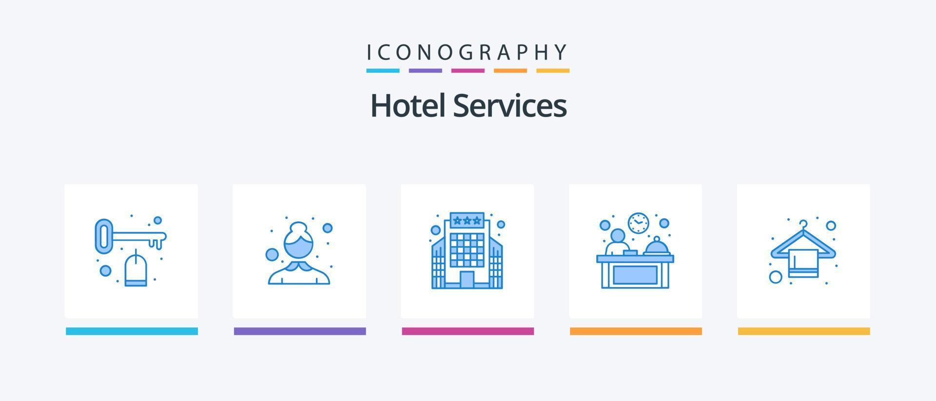 Hotel Services Blue 5 Icon Pack Including bath. hanger. commercial. reception. hotel. Creative Icons Design vector