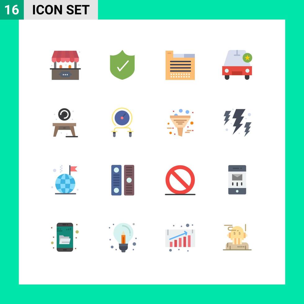 Group of 16 Flat Colors Signs and Symbols for table home tabs vehicles important Editable Pack of Creative Vector Design Elements