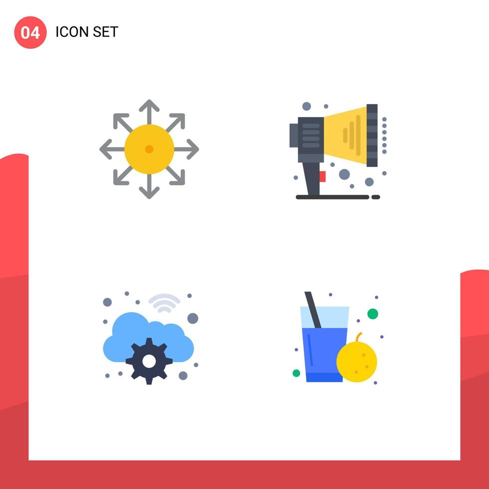 Group of 4 Modern Flat Icons Set for ads gear news megaphone digital Editable Vector Design Elements