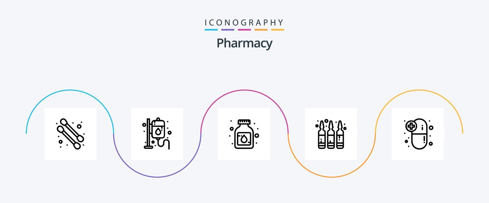 Pharmacy Line 5 Icon Pack Including medications. drugs. medication. capsule. liquid vector