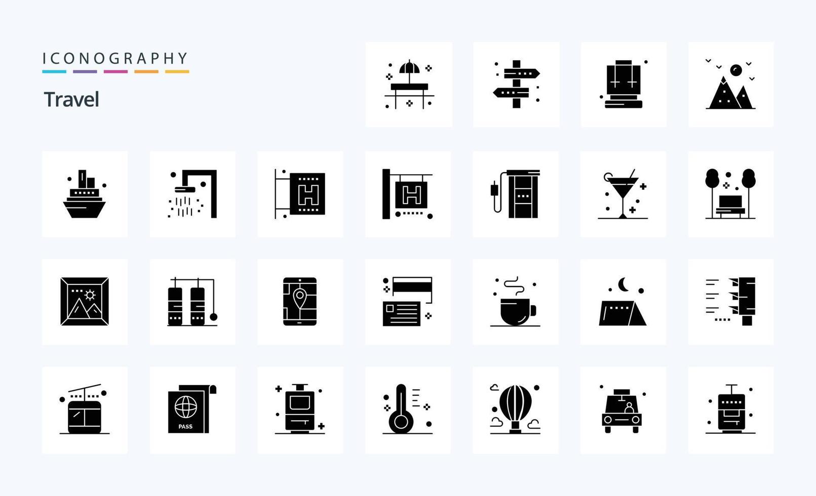 25 Travel Solid Glyph icon pack vector