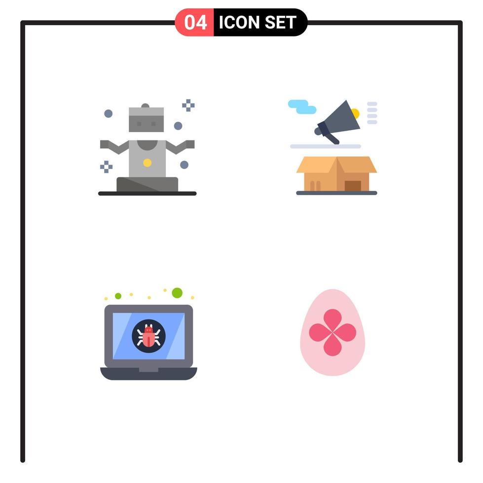 4 User Interface Flat Icon Pack of modern Signs and Symbols of exercise bug yoga megaphone laptop Editable Vector Design Elements