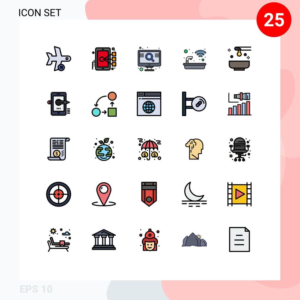 Mobile Interface Filled line Flat Color Set of 25 Pictograms of water smart target house screen Editable Vector Design Elements