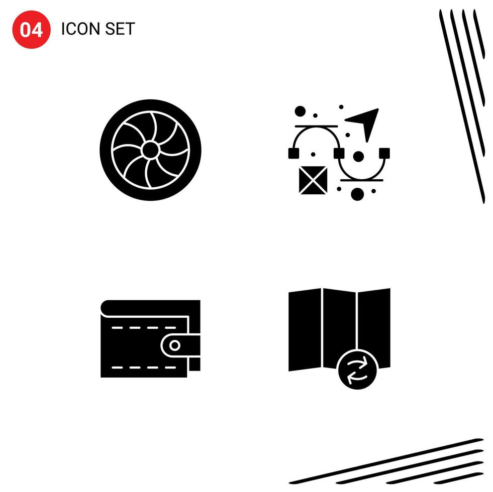 4 Creative Icons Modern Signs and Symbols of car wallet wheel design sync Editable Vector Design Elements