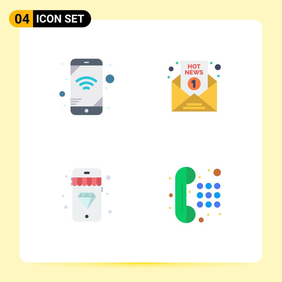 Pack of 4 creative Flat Icons of mobile diamond breaking news news communication Editable Vector Design Elements