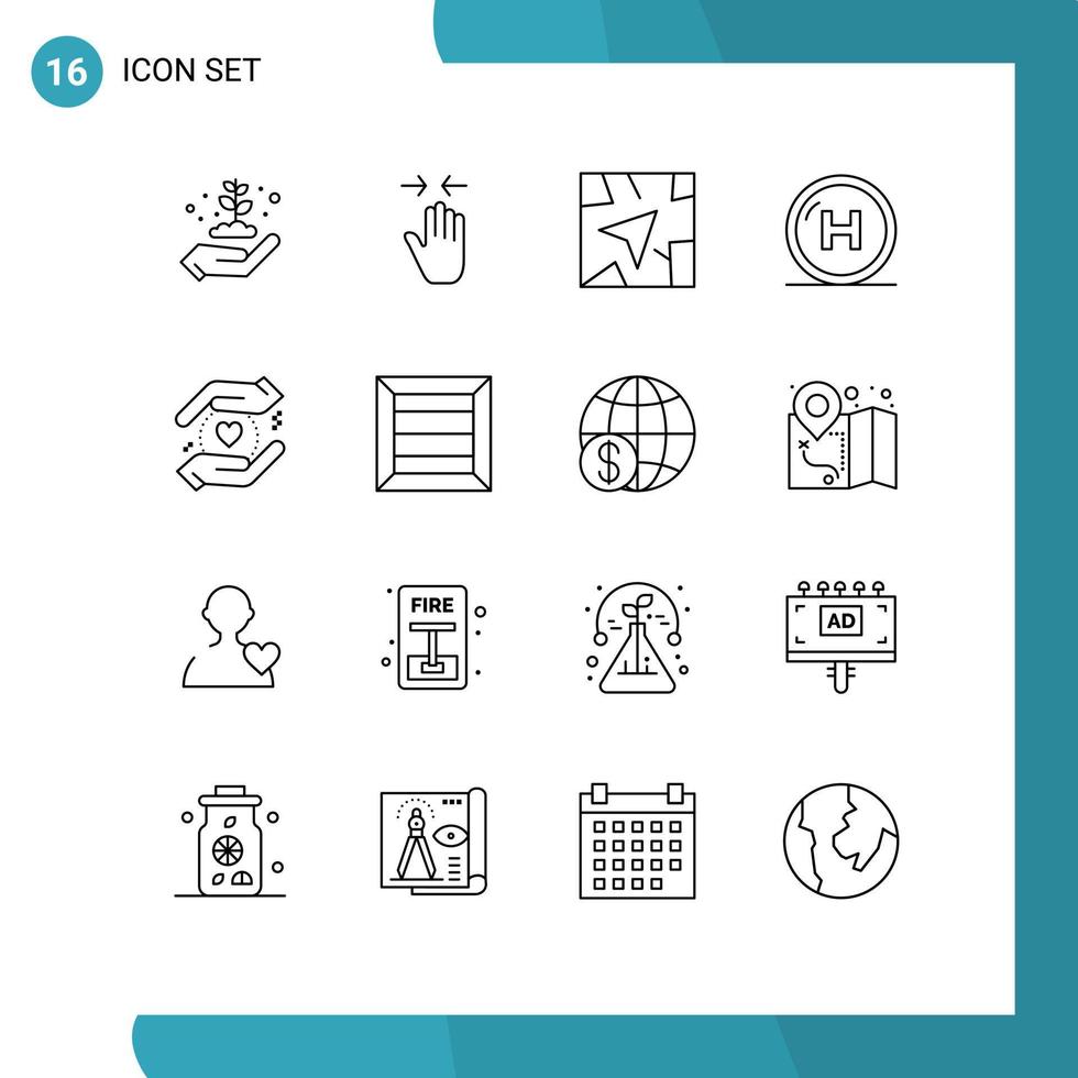 Modern Set of 16 Outlines Pictograph of business hospital zoom in health care Editable Vector Design Elements