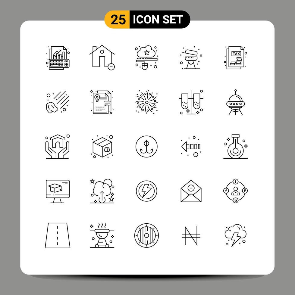 25 Universal Lines Set for Web and Mobile Applications equipment barbecue house online data Editable Vector Design Elements