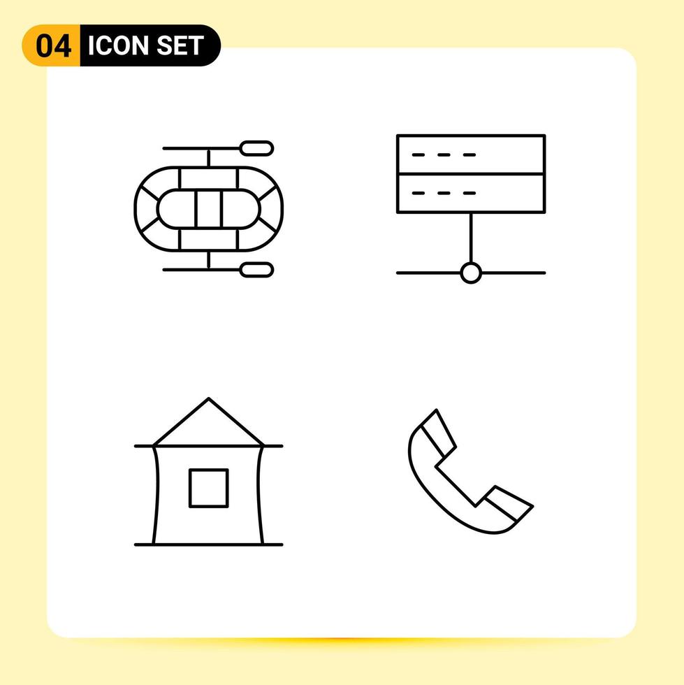 4 User Interface Line Pack of modern Signs and Symbols of boat house data signal shack Editable Vector Design Elements