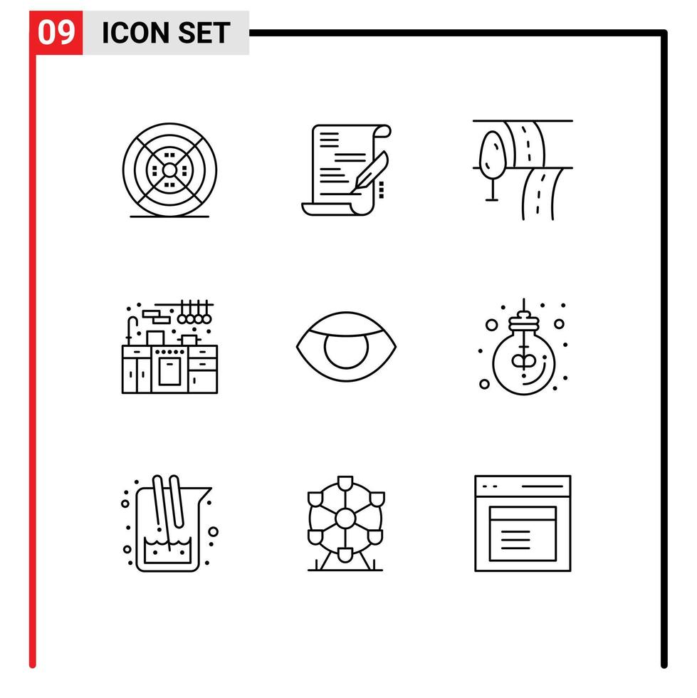 9 Universal Outline Signs Symbols of business human route face kitchen set Editable Vector Design Elements