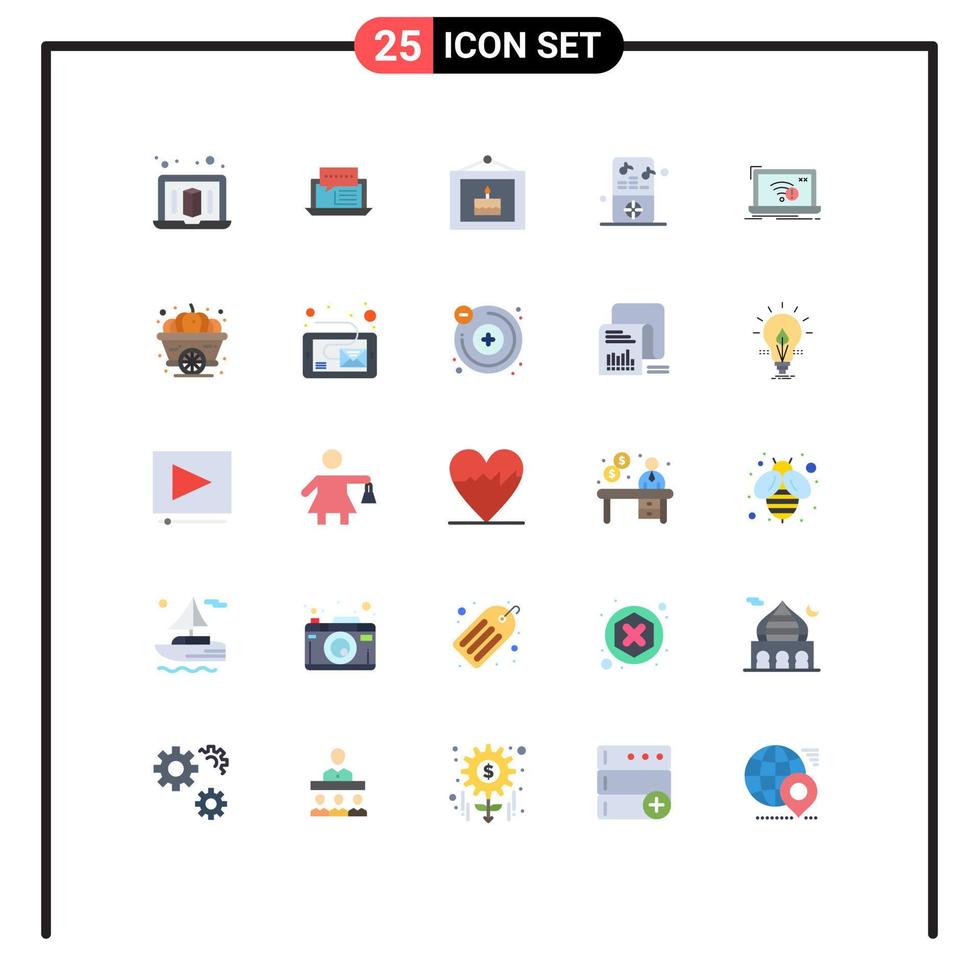moderno conjunto de 25 plano colores y símbolos tal como error jugador cumpleaños música jugador iPod editable vector diseño elementos