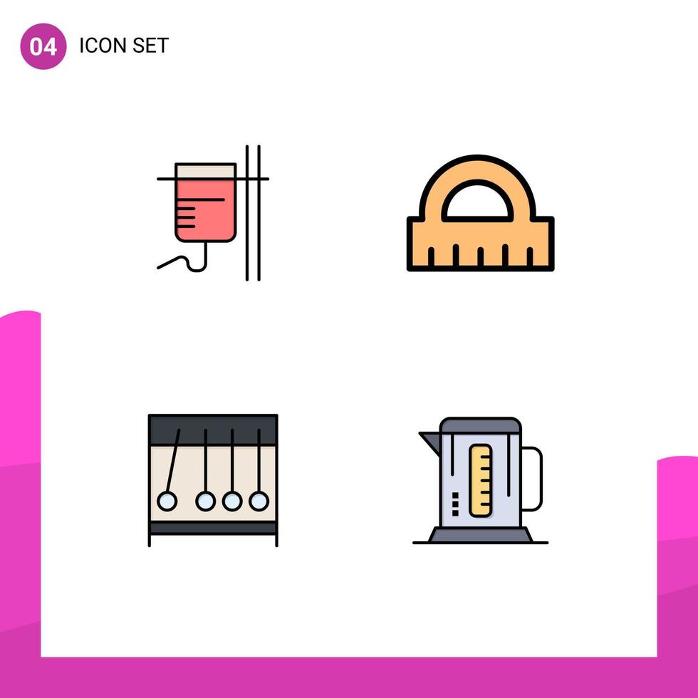 Group of 4 Modern Filledline Flat Colors Set for healthcare medical transfusion ruler boiler Editable Vector Design Elements
