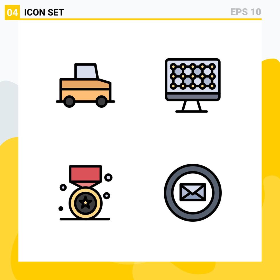 Modern Set of 4 Filledline Flat Colors Pictograph of car win computer award mail Editable Vector Design Elements