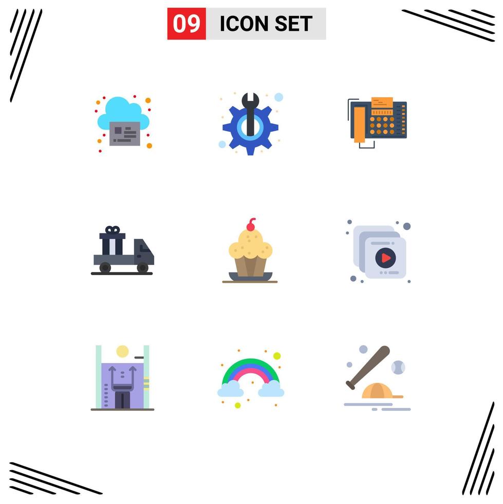 9 Universal Flat Color Signs Symbols of cake send phone ecommerce contact Editable Vector Design Elements