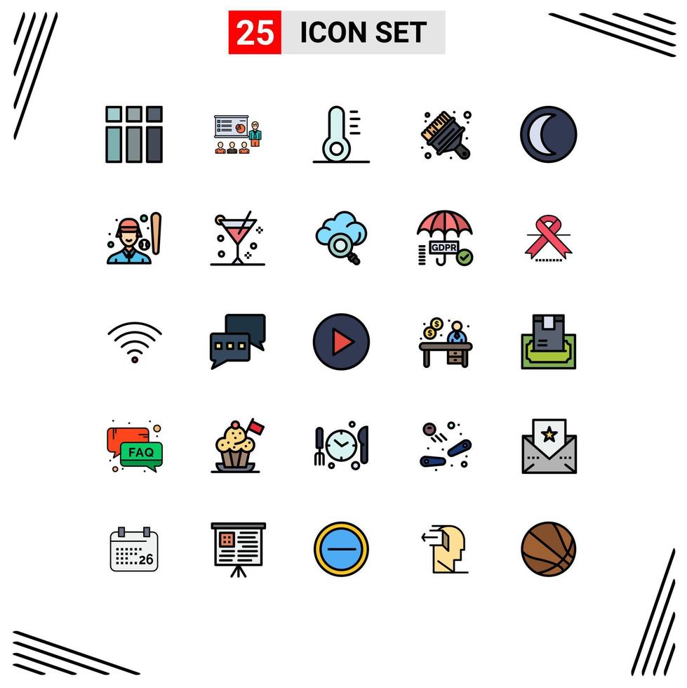 moderno conjunto de 25 lleno línea plano colores y símbolos tal como Luna pintar márketing letras fiesta editable vector diseño elementos