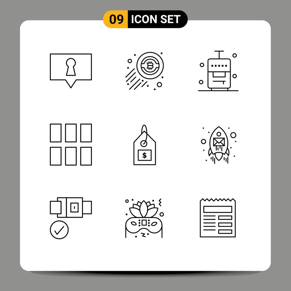 Group of 9 Outlines Signs and Symbols for label tag suitcase layout frame Editable Vector Design Elements
