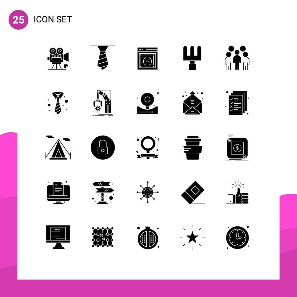 Set of 25 Vector Solid Glyphs on Grid for person leadership web configuration leader tools Editable Vector Design Elements