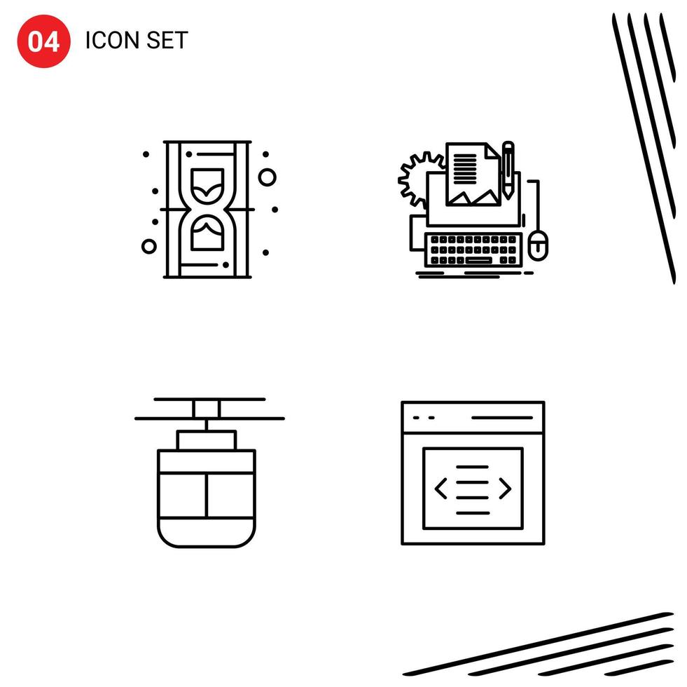 Pictogram Set of 4 Simple Filledline Flat Colors of clock air time computer tram Editable Vector Design Elements