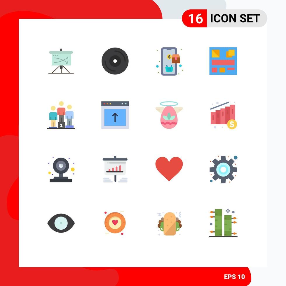 Flat Color Pack of 16 Universal Symbols of podium winners mobile web design Editable Pack of Creative Vector Design Elements
