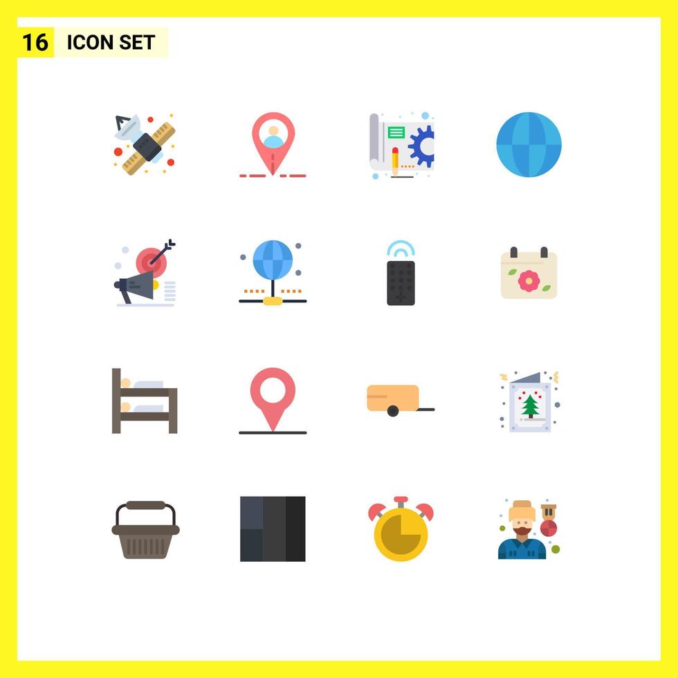 Group of 16 Flat Colors Signs and Symbols for marketing campaign blue print nature earth Editable Pack of Creative Vector Design Elements