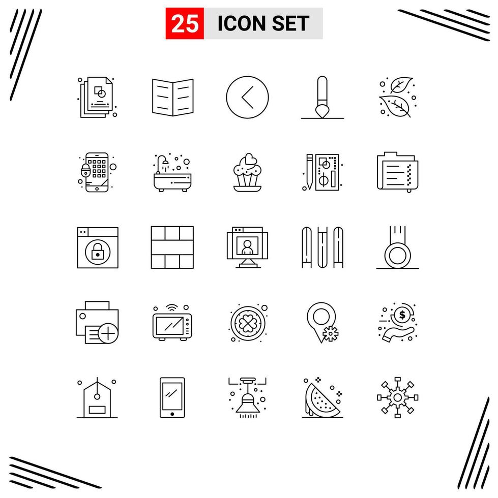 Set of 25 Modern UI Icons Symbols Signs for leaf ash media paintbrush brush Editable Vector Design Elements