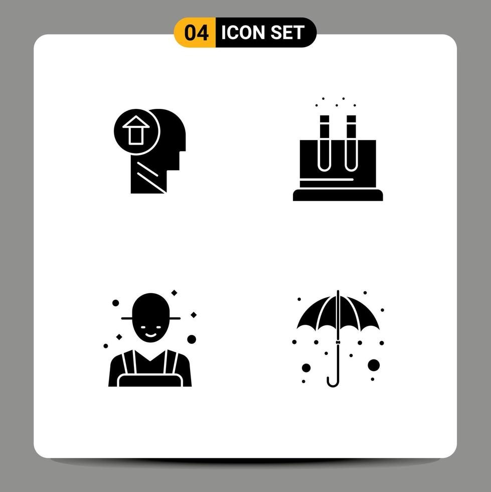 Group of 4 Solid Glyphs Signs and Symbols for arrow science knowledge lab farmer Editable Vector Design Elements