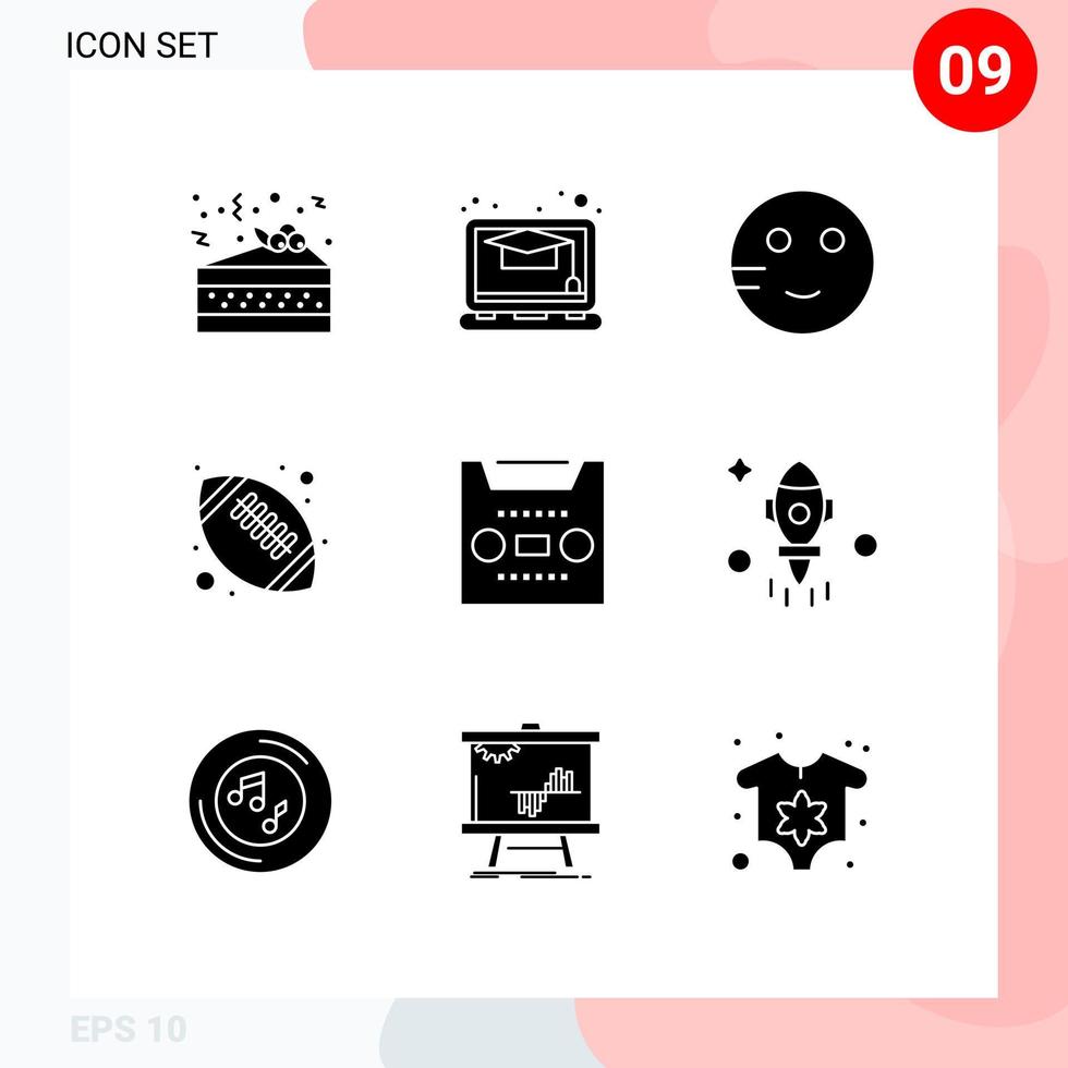 Stock Vector Icon Pack of 9 Line Signs and Symbols for tape media school audio football Editable Vector Design Elements