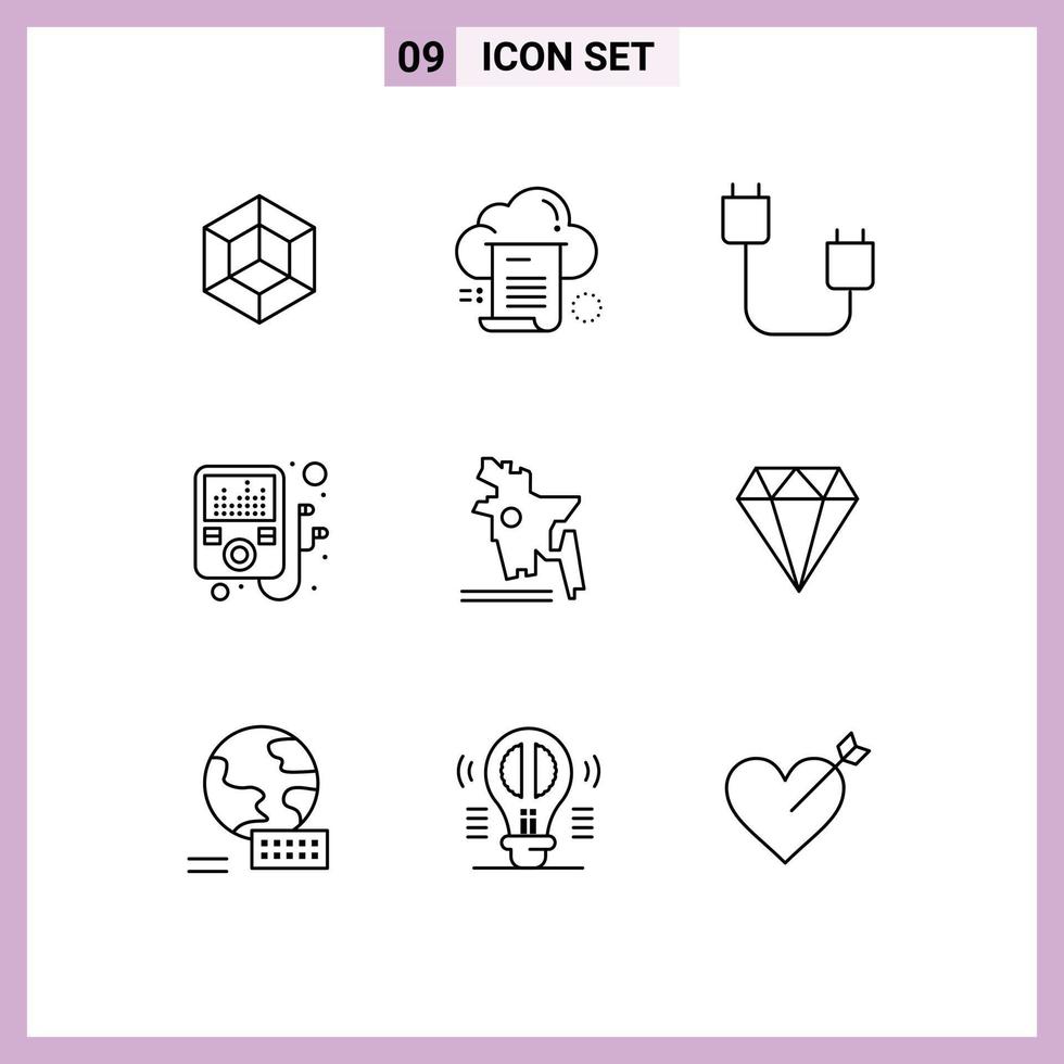 Set of 9 Commercial Outlines pack for bangladesh country player computing device gadget Editable Vector Design Elements