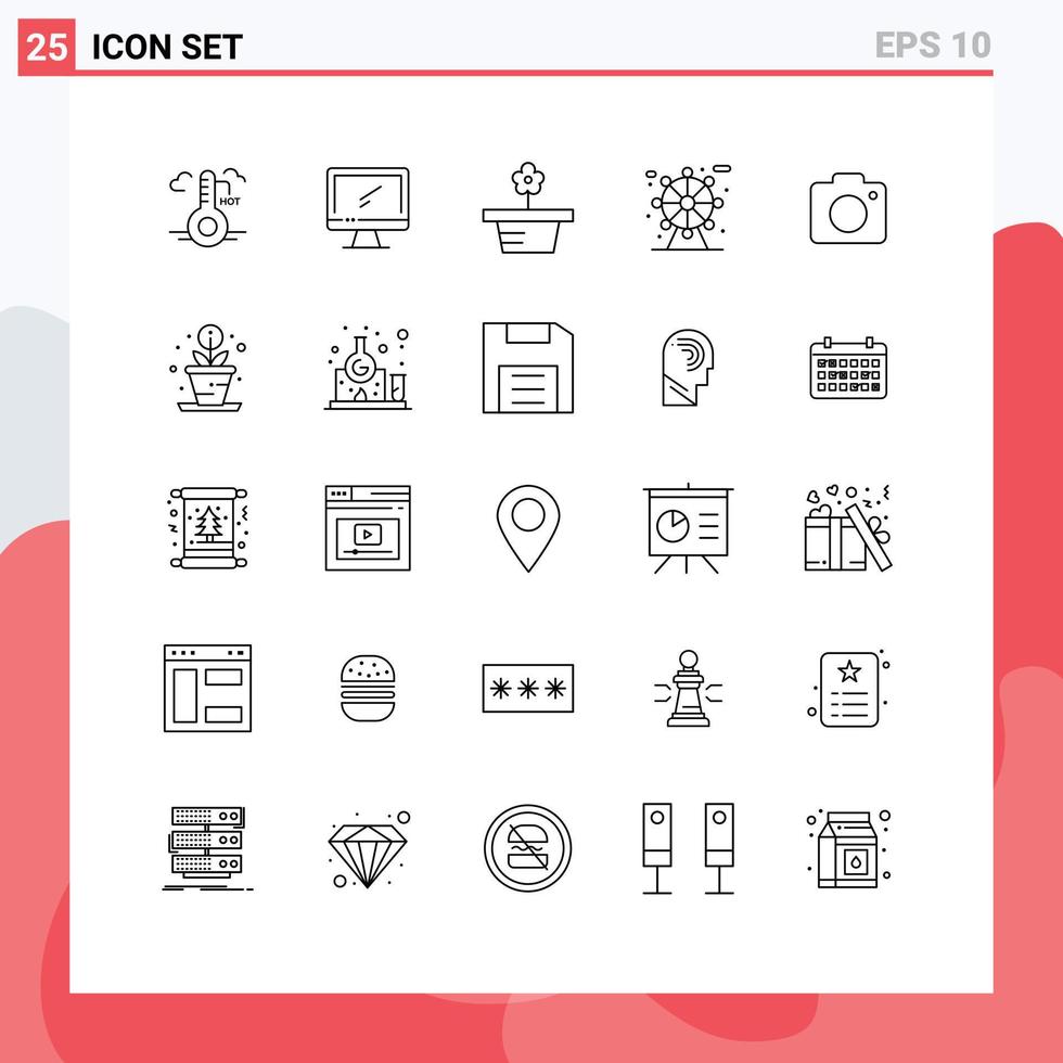 Stock Vector Icon Pack of 25 Line Signs and Symbols for image park pc life present Editable Vector Design Elements