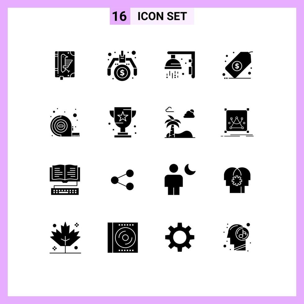 16 Thematic Vector Solid Glyphs and Editable Symbols of measuring dollar idea management sport Editable Vector Design Elements