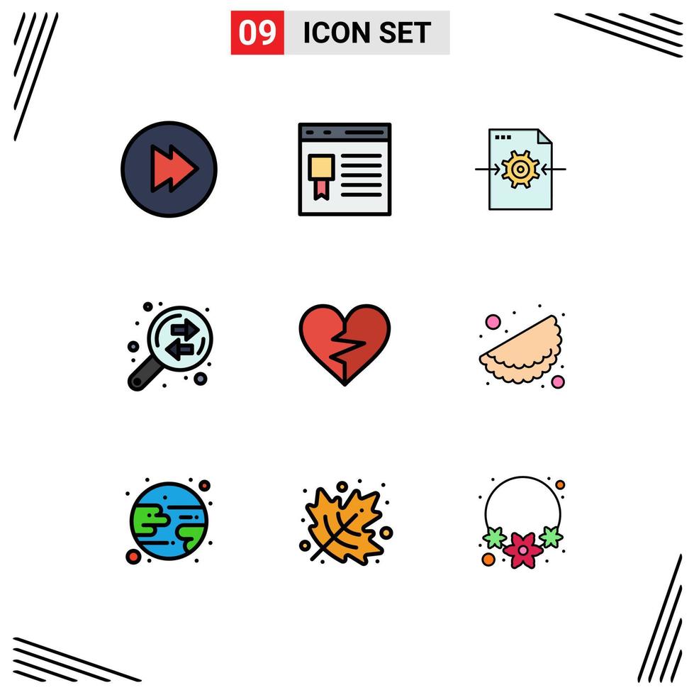 9 Filledline Flat Color concept for Websites Mobile and Apps like heart gear finance data analysis Editable Vector Design Elements