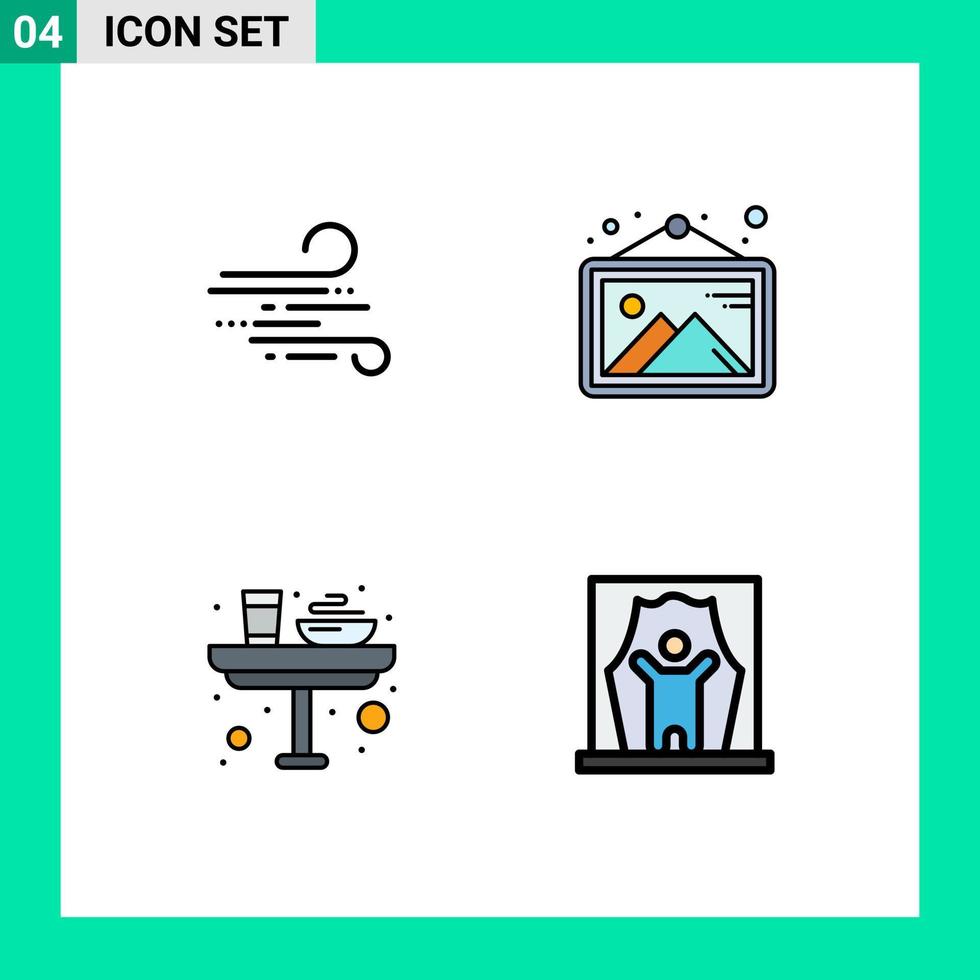 Pictogram Set of 4 Simple Filledline Flat Colors of blow dinner spring photo glass Editable Vector Design Elements