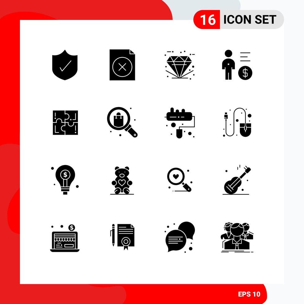 16 User Interface Solid Glyph Pack of modern Signs and Symbols of game person good money management Editable Vector Design Elements