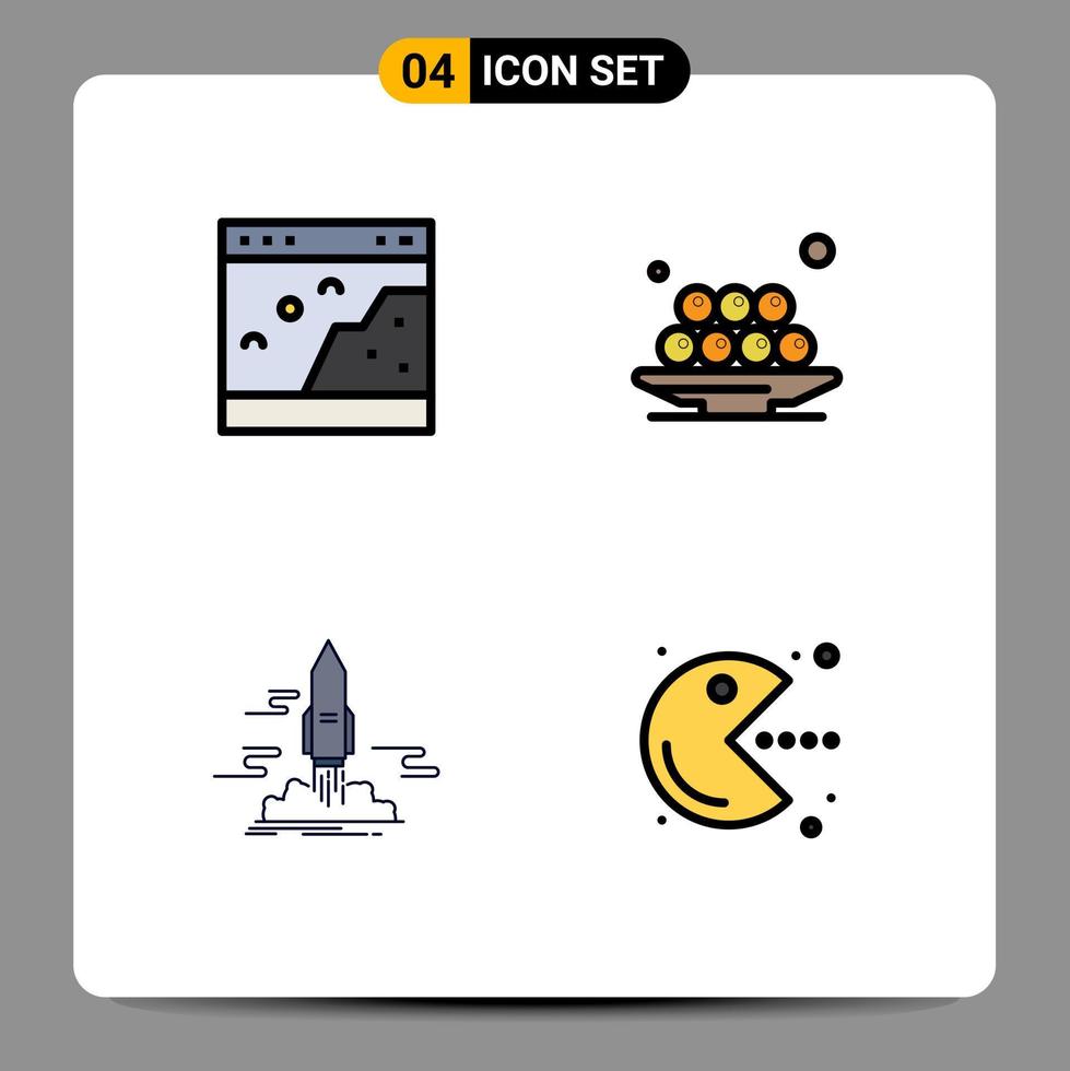 Group of 4 Modern Filledline Flat Colors Set for browser ramadan photo iftar publish Editable Vector Design Elements