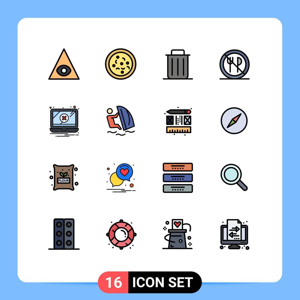 Set of 16 Modern UI Icons Symbols Signs for problem error recycle no food Editable Creative Vector Design Elements