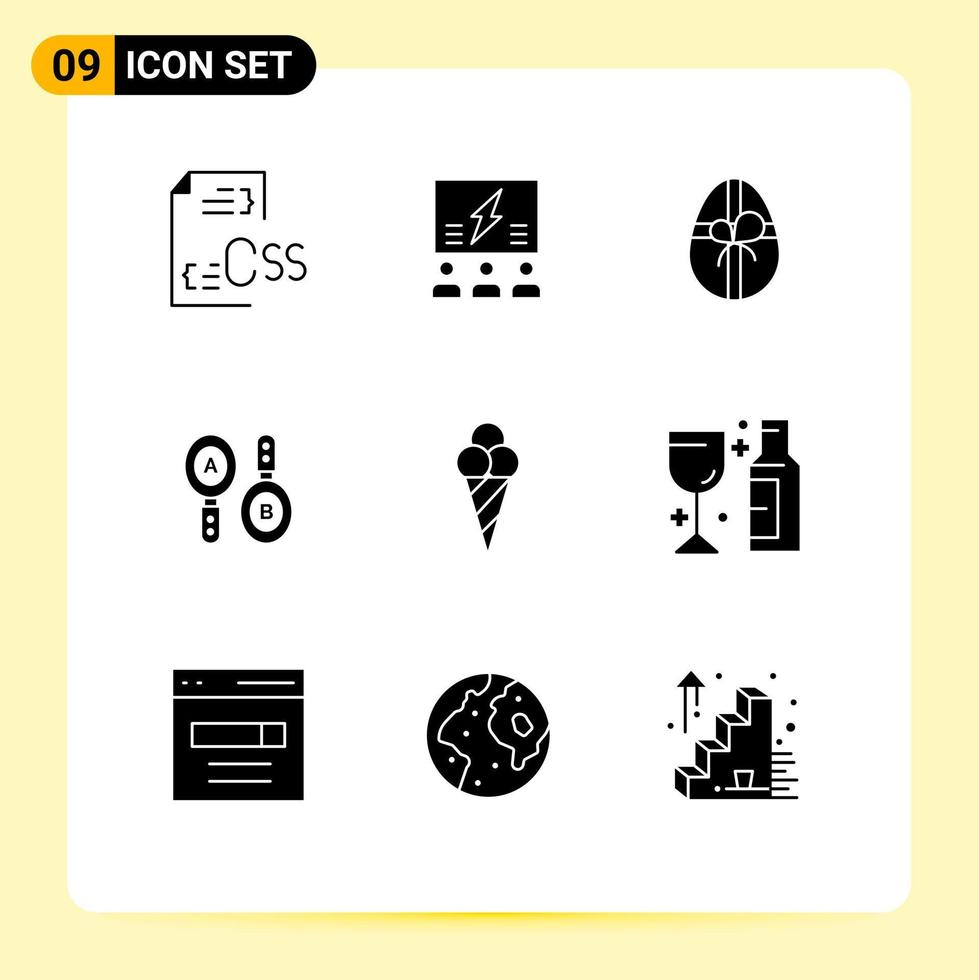 Set of 9 Commercial Solid Glyphs pack for sign research solution easter gift Editable Vector Design Elements