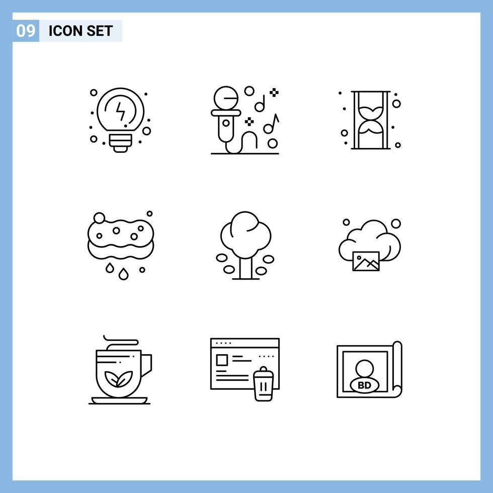 Set of 9 Modern UI Icons Symbols Signs for green environment hour wash cleaning Editable Vector Design Elements