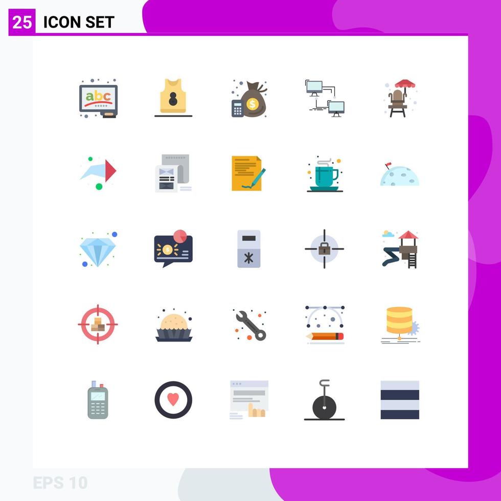 Pack of 25 Modern Flat Colors Signs and Symbols for Web Print Media such as computer connection garments lan money Editable Vector Design Elements