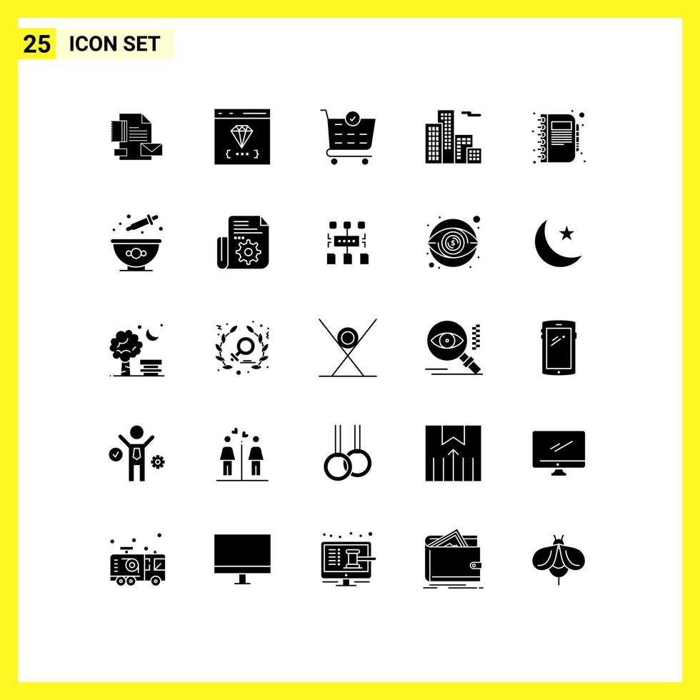 Universal Icon Symbols Group of 25 Modern Solid Glyphs of business house develop building checkout Editable Vector Design Elements